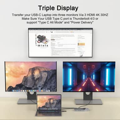 NÖRDIC DisplayLink USB-A & USB-C Dokkingstasjon 1 til 15 for trippelskjermer 1xHDMI 4K30Hz 2xHDMI 2K50hz for Mac M1 M2 Thunderbolt 3 & 4