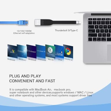 NÖRDIC Flat adapter USB-C til Giga Ethernet 10cm