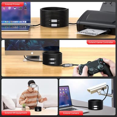 NÖRDIC Active 15m USB3.1 skjøtekabel 5Gbps USB A hann til hunn for Xbox, PS5, Oculus, skriver, skanner, Playstation, VR USB-forlengelseskabel