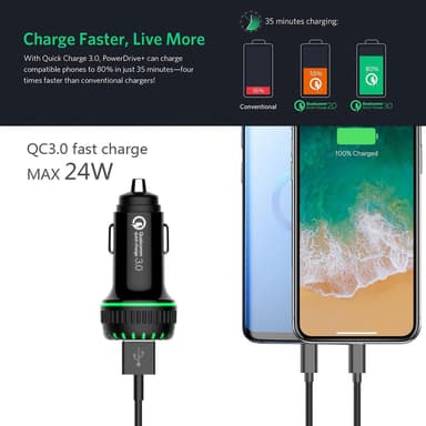 NÖRDIC bil lader 30W med 1xusb c pd30w og 1xusb en 18w rask lader 3.0 qualcomm sertifisert