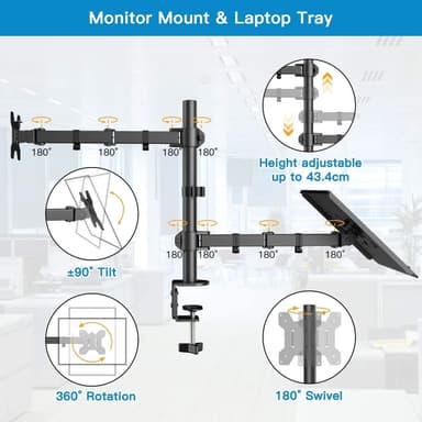NÖRDIC Monitor Arm og Laptop Holder Monitor 13-27 ""8kg Portable 15.6"" Monitor Mount