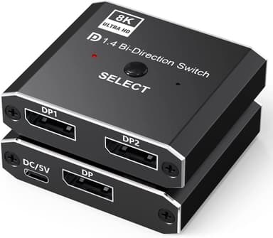 NÖRDIC 8K30Hz Displayport-svitsj 2 til 1 og splitter 1 til 2, 4K120hz