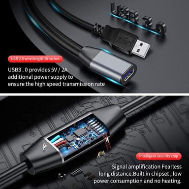 NÖRDIC Active 15m USB3.1 skjøtekabel 5Gbps USB A hann til hunn for Xbox, PS5, Oculus, skriver, skanner, Playstation, VR USB-forlengelseskabel