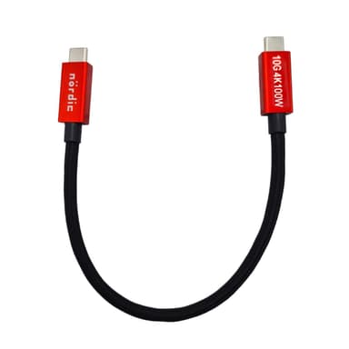 NÖRDIC 25 cm USB3.2 Gen2 SuperSpeed ​​​​USB 10 Gbps USB-C til C nylonflettet kabel med strømforsyning 100W, 4K60Hz video og Emarker