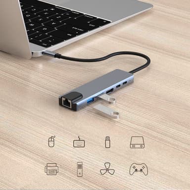 USB-C multiportadapter USB-A, USB-C, HDMI, RJ45 Grå