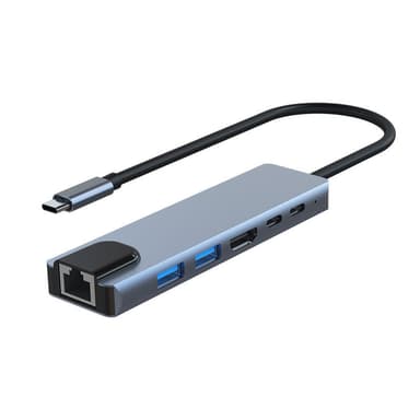 USB-C multiportadapter USB-A, USB-C, HDMI, RJ45 Grå