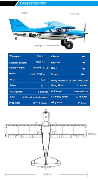 FMS Maule 1500mm Floats og Reflex-Gyro PNP