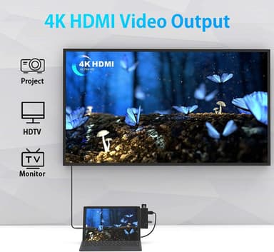 NÖRDIC USB 7-ports dockingstasjon for MicroSoft Surface Pro7 1xHDMI4k30Hz 2xUSB-A 5Gbps 1xUSB-C PD87W 1xRJ45 LAN og 1xTF og 1xSD