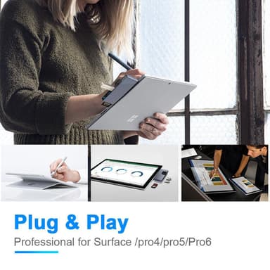 NÖRDIC USB-dokkingstasjon for MicroSoft Surface Pro 1xHDMI4k30Hz 2xUSB-A 5Gbps 1xRJ45 LAN og 1xTF og 1xSD