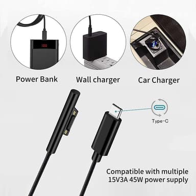 NÖRDIC 2m Ladekabel for Microsoft Surface 15V3A 45W