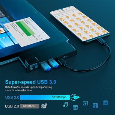 NÖRDIC USB 7-ports dockingstasjon for MicroSoft Surface Pro7 1xHDMI4k30Hz 2xUSB-A 5Gbps 1xUSB-C PD87W 1xRJ45 LAN og 1xTF og 1xSD