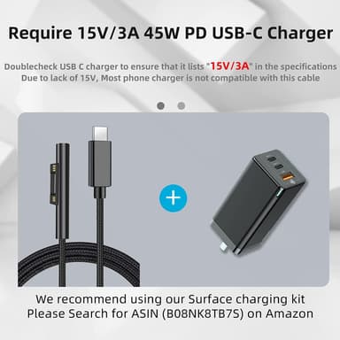 NÖRDIC 2m Ladekabel for Microsoft Surface 15V3A 45W