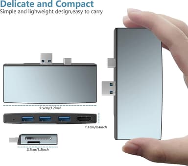 NÖRDIC USB-dokkingstasjon for MicroSoft Surface 1xHDMI4k30Hz 3xUSB-A 5Gbps og 1xTF og 1xSD