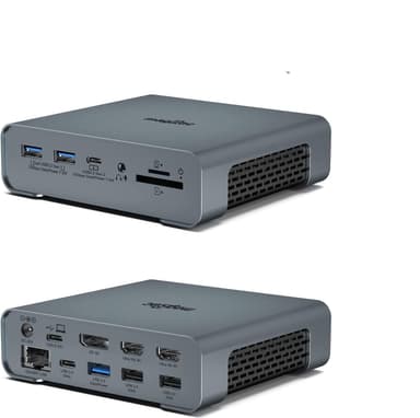 NÖRDIC 1 til 16 USB-C-dokkingstasjon trippelskjermer 2xHDMI 1xDP 4K60Hz 7xUSB 1xUSB-C PD65W 1xRJ45 1xAudio 1xSD 1xMicro SD Thunderbolt 3/4 USB4