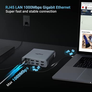 NÖRDIC 1 til 16 USB-C-dokkingstasjon trippelskjermer 2xHDMI 1xDP 4K60Hz 7xUSB 1xUSB-C PD65W 1xRJ45 1xAudio 1xSD 1xMicro SD Thunderbolt 3/4 USB4