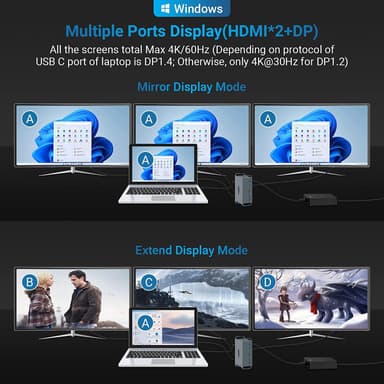 NÖRDIC 1 til 15 USB-C dokkingstasjon trippelskjermer 2xHDMI 1xDP 4K60Hz 7xUSB 1xUSB-C PD65W 1xRJ45 1xSD 1xMicro SD Thunderbolt 3/4 USB4