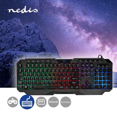 Nedis Wired Gaming Keyboard | USB Type-A | Membrantaster | LED | QWERTY | ND Layout | USB-Strøm | Strømkabel lengde: 1.30 m | Multimedia