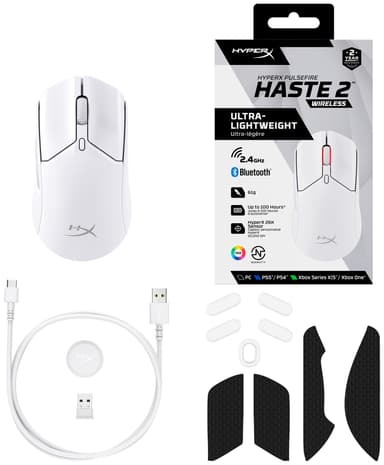 HyperX Pulsefire Haste 2 trådløs gamingmus (hvit)