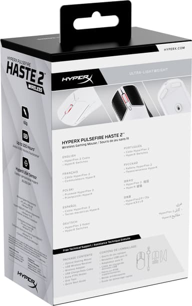 HyperX Pulsefire Haste 2 trådløs gamingmus (hvit)