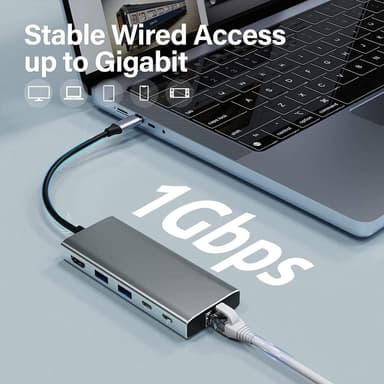 NÖRDIC 1 til 11 dokkingstasjon 1xHDMI 4K60Hz 5xUSB3.0 5Gbps 1xRJ45 1xPD100W