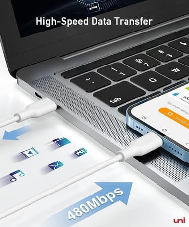 NÖRDIC Non MFI Lightning til USB C-kabel for Iphone, Ipad og Ipod hvit 50cm