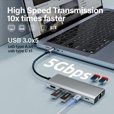 NÖRDIC 1 til 11 dokkingstasjon 1xHDMI 4K60Hz 5xUSB3.0 5Gbps 1xRJ45 1xPD100W