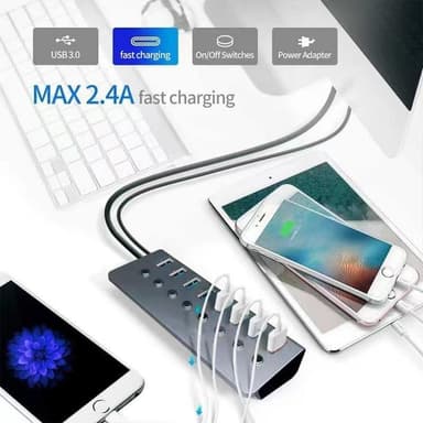USB splitter USB 3.0-hub 5Gbps 8-ports individuelle LED av/på-brytere