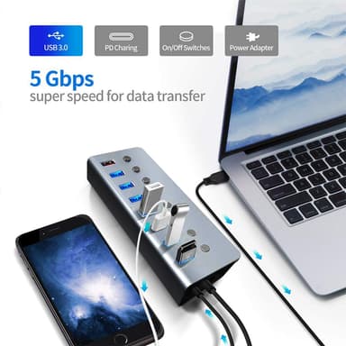 USB splitter USB 3.0-hub 5Gbps 8-ports individuelle LED av/på-brytere
