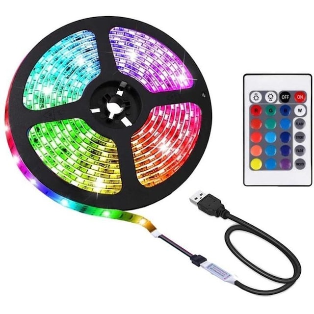 LED-stripe, RGB med fjernkontroll & USB - 3 Meter
