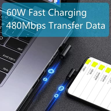 NÖRDIC Vinklet USB-C til vinklet USB-C-kabel 60W for synkronisering og hurtiglading svart 2m