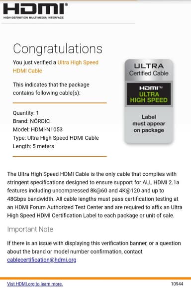 NÖRDIC-SERTIFISERT KABLER 5m Ultra High Speed ​​​​HDMI 2.1 8K 60Hz 4K 120Hz 48Gbps Dynamic HDR eARC VRR gullbelagte kontakter