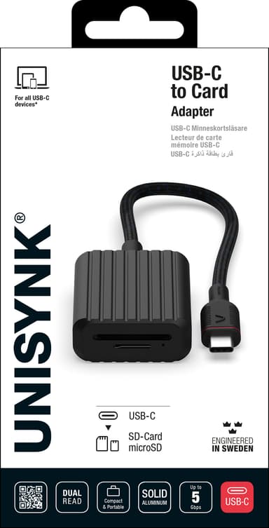 Unysink USB-C til Memory Card adapter 10381 (sort)