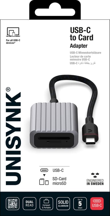 Unysink USB-C til Memory Card adapter 10382 (grå)