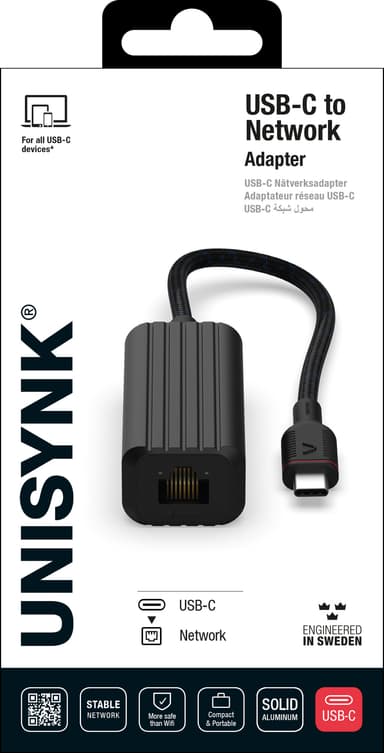 Unisynk USB-C til Ethernet adapter 10379 (sort)