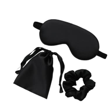 Sovmask mullbärssilke med hårögla/förvaringsväska Sort