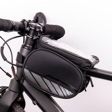 Waterproof bicycle frame bag with a removable phone case, Black