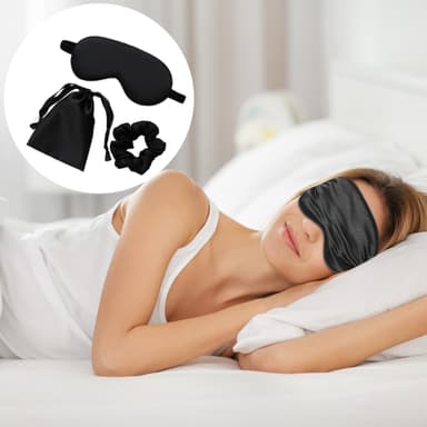 Sovmask mullbärssilke med hårögla/förvaringsväska Sort