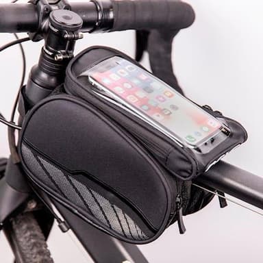 Waterproof bicycle frame bag with a removable phone case, Black