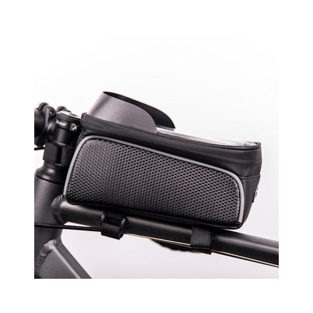 Waterproof bike frame bag with shielded phone holder, Black