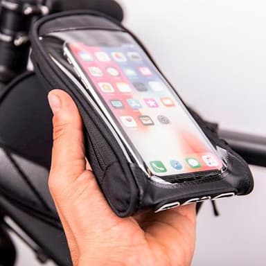 Waterproof bicycle frame bag with a removable phone case, Black