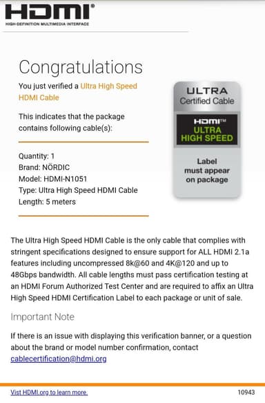 NORDIC-SERTIFISERT KABLER 5m Ultra High Speed ​​​​HDMI 2.1 8K 60Hz 4K 120Hz 48Gbps Dynamic HDR eARC VRR-kabel gullbelagt