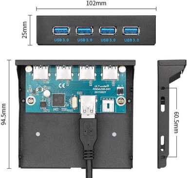 NÖRDIC 3,5"" Floppy frontpanel 4xUSB3.0 5Gbps 20pin-kontakt