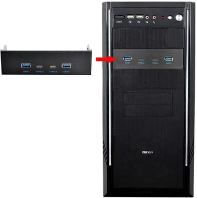 NÖRDIC 5,25"" HDD frontpanel 2xUSB-C 5Gbps 2xUSB3.0 20pin-kontakt