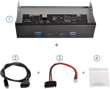 NÖRDIC 5,25"" HDD frontpanel 2xUSB-C 5Gbps 2xUSB3.0 20pin-kontakt