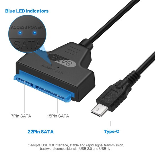NÖRDIC USB-C til SATA-adapter 2,5 SATA III HDD 5 Gbps