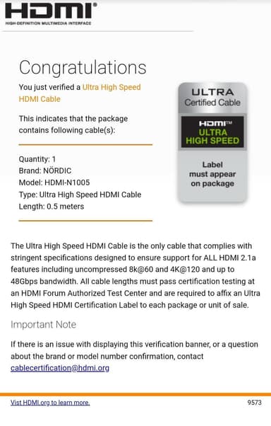 NÖRDIC-SERTIFISERT KABLER 50 cm Ultra High Speed ​​​​HDMI 2.1 8K 60Hz 4K 120Hz 48Gbps Dynamic HDR eARC VRR Nylonflettet kabel Gullbelagte kontakter