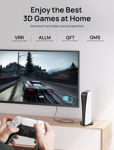 NÖRDIC 1m slank Ultra High Speed ​​​​HDMI2.1 8K 60Hz 4K 120Hz 48Gbps Dynamic HDR eARC Spillmodus VRR Dolby ATMOS