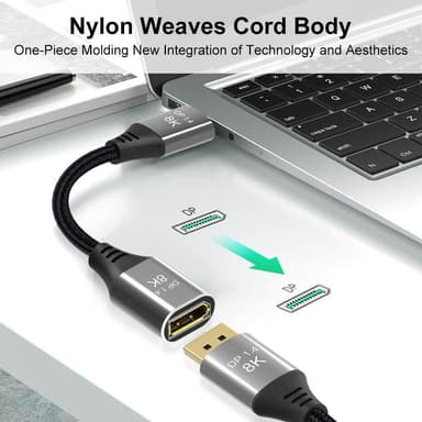 NÖRDIC 50 cm Displayport 1.4 skjøtekabel UHD 8K60Hz 4K144Hz 32.4Gbps 10-bit HDR