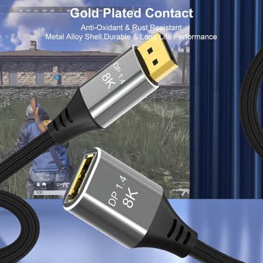NÖRDIC 50 cm Displayport 1.4 skjøtekabel UHD 8K60Hz 4K144Hz 32.4Gbps 10-bit HDR
