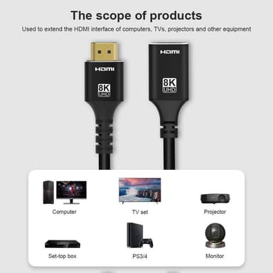 NÖRDIC HDMI skjøtekabel 1m 8K60Hz 4K144 HDMI 2.1 48Gbps Ultra High Speed ​​​​HDMI
